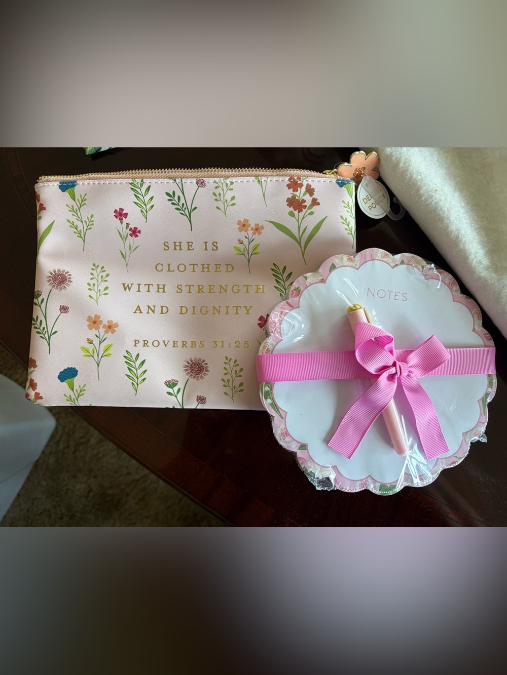 Proverbs 31  Floral Zip Pouch with Pink Notepad Set Bundle